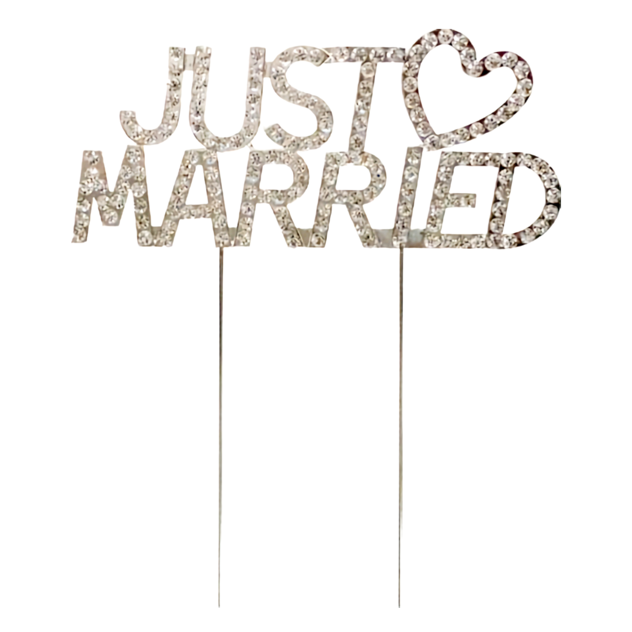 Silver 'Just Married' with Crystal Diamantes Wedding Cake Topper