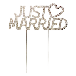 Silver 'Just Married' with Crystal Diamantes Wedding Cake Topper