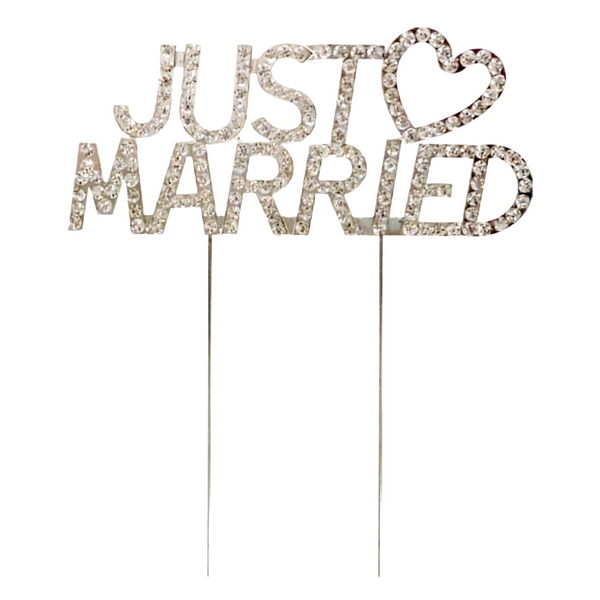 Silver Just Married Sparkling Crystal Diamantes Wedding Cake Topper