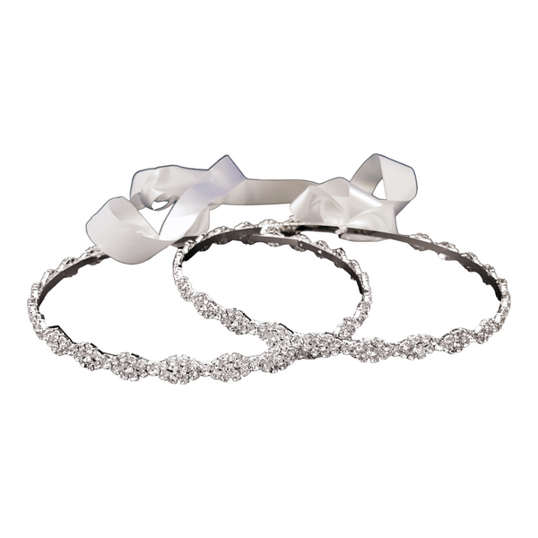 Set 2 Wedding Stefana Crowns with Crystal Diamantes & Ribbons in White Satin Lined Box