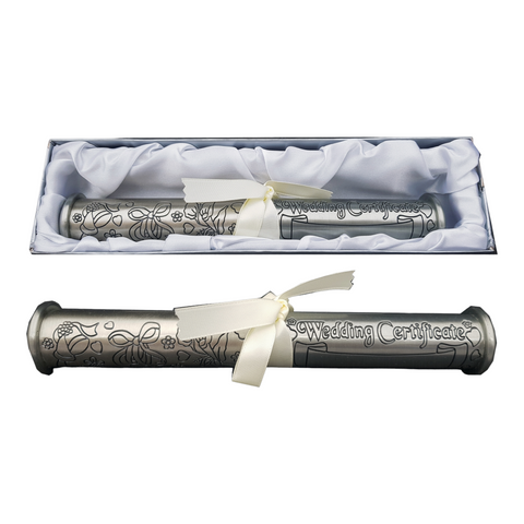 Silver Pewter Wedding Certificate Holder in Satin Gift Box