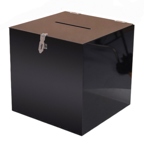 Plain Black Square Acrylic Wishing Well Box & Lock- 30cm x 30cm