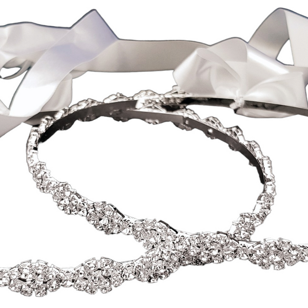 Set Orthodox Wedding Diamante RHINESTONES Stefana Crowns with Ribbons in White Satin Lined Box