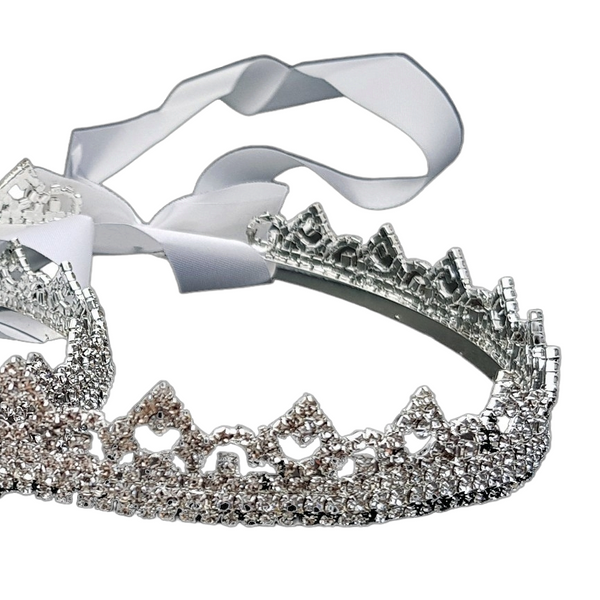 Set Orthodox Wedding Diamante royal RHINESTONES Stefana Crowns with Ribbons in White Satin Lined Box
