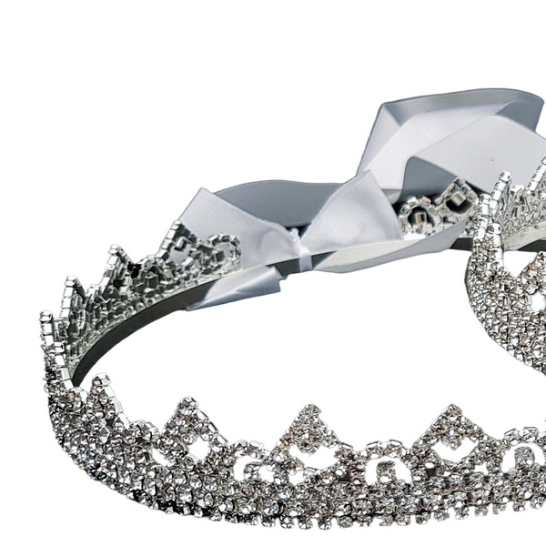 Set Orthodox Wedding Diamante royal RHINESTONES Stefana Crowns with Ribbons in White Satin Lined Box