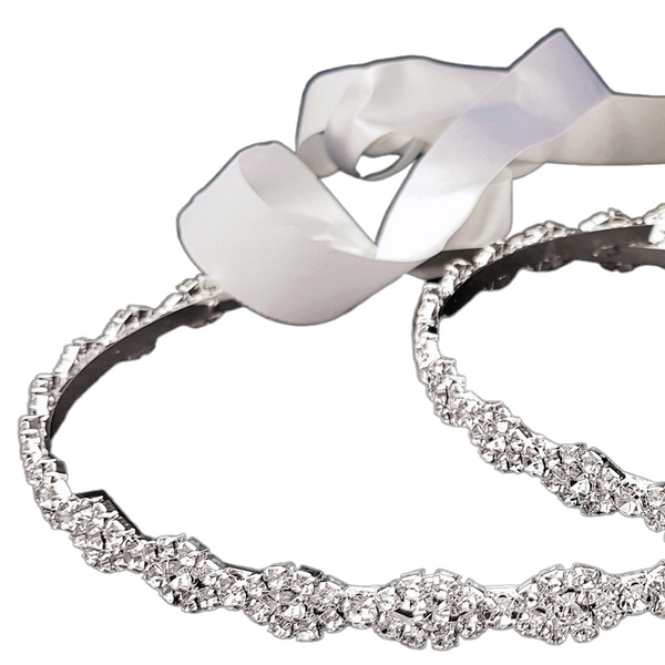 Set Orthodox Wedding Diamante RHINESTONES Stefana Crowns with Ribbons in White Satin Lined Box
