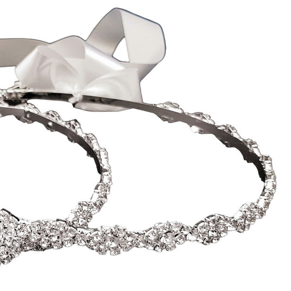 Set Orthodox Wedding Diamante RHINESTONES Stefana Crowns with Ribbons in White Satin Lined Box