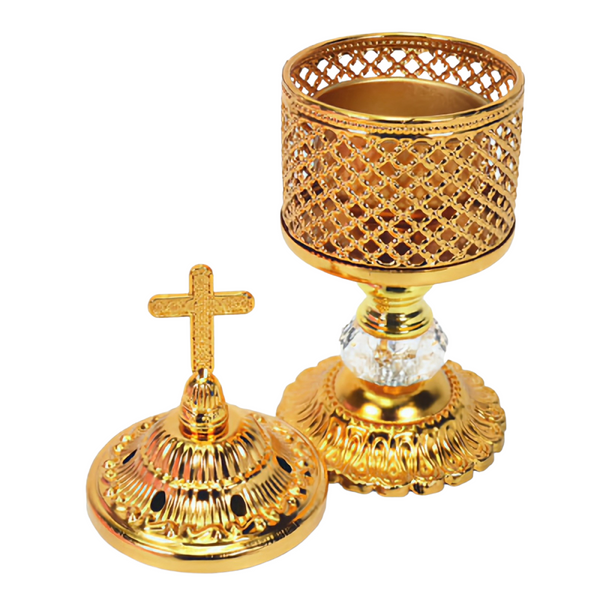 Orthodox Gold Round Religious Incense Burner with Cross Top