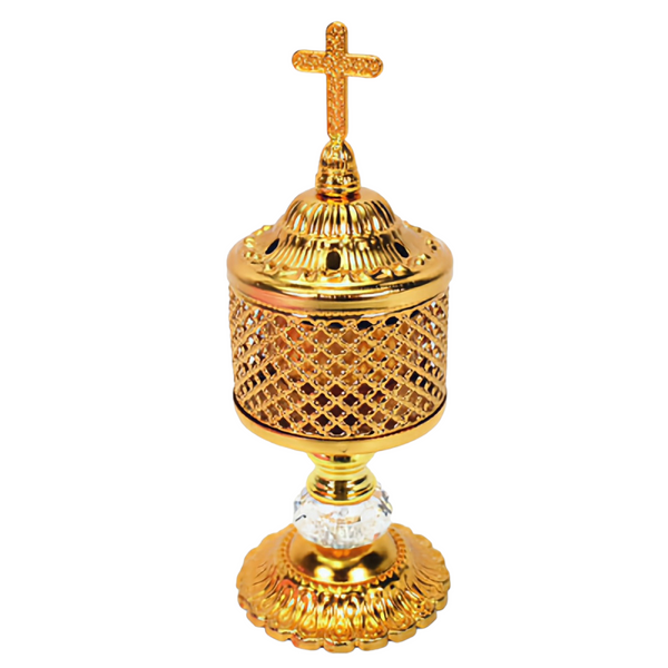 Orthodox Gold Round Religious Incense Burner with Cross Top