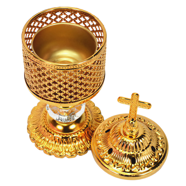 Orthodox Gold Round Religious Incense Burner with Cross Top