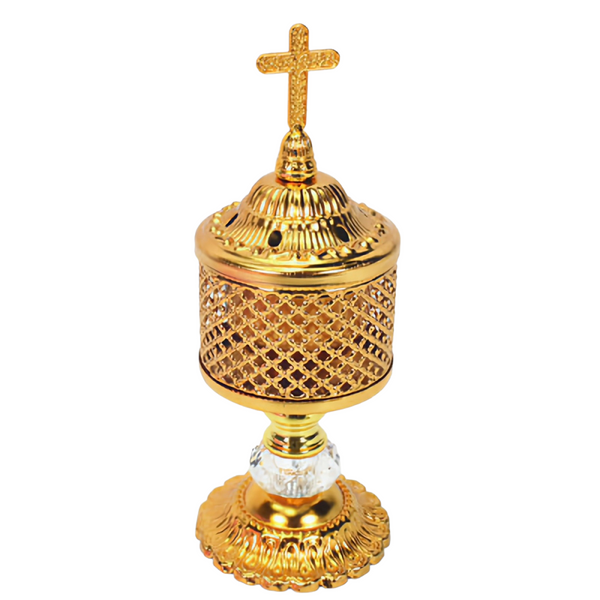 Orthodox Gold Round Religious Incense Burner with Cross Top