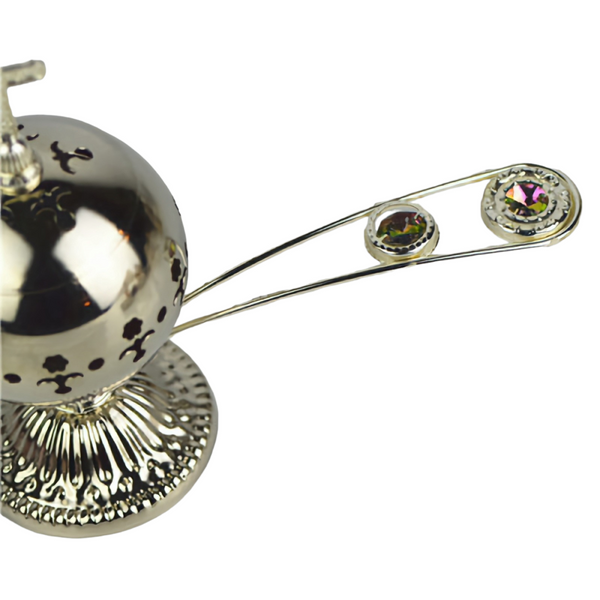 Orthodox Silver Round Religious Incense Burner with Crystal Cross Top & Handle