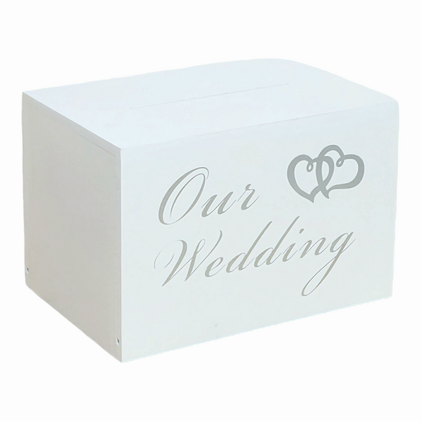 White Wooden Double Hearts Our Wedding Wishing Well Money Gift Card Box