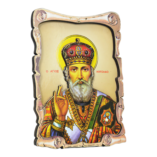 Religious Orthodox Colour Wooden Wood 3D Saint Nicholas Icon Plaque picture Stand, St Nicholas