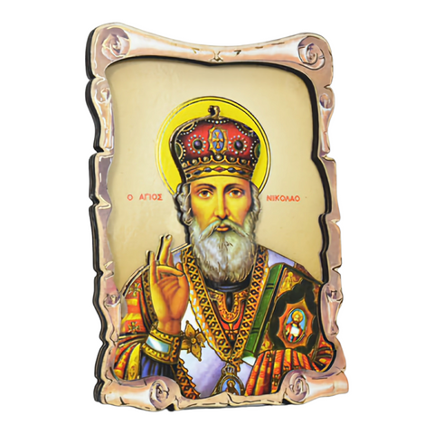 Religious Orthodox Colour Wooden Wood 3D Saint Nicholas Icon Plaque picture Stand, St Nicholas