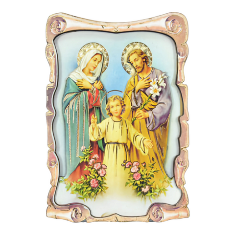 Religious Catholic Christian Colour Wooden Wood 3D Holy Family Icon Plaque picture Stand, holy mother Mary, Joseph, Jesus Christ