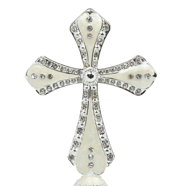 Mini White Enamel Standing Cross with Diamante crystals Favours Bomboniere Gifts