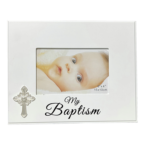 White My Baptism Photo Frame with Metal Cross