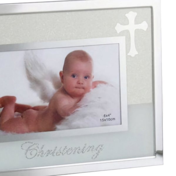 Silver Framed & Glitter Christening Photo Frame & Cross Sign