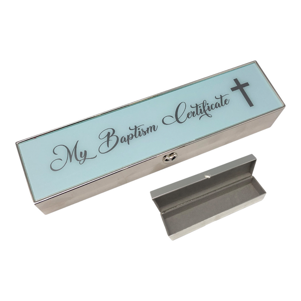 Blue Baby Boy Metal My Baptism Certificate Holder
