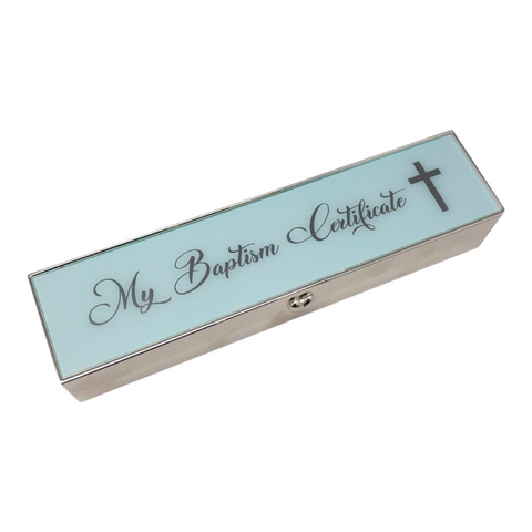 Blue Baby Boy Metal My Baptism Certificate Holder