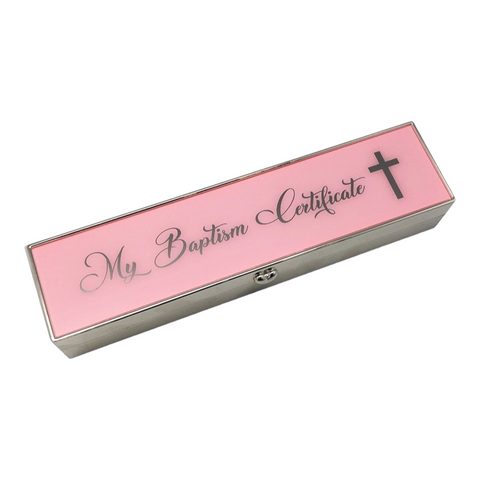 Pink Baby Girl Metal My Baptism Certificate Holder
