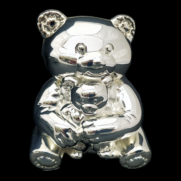 Shiny Silver Plated Teddy Bear Money Box