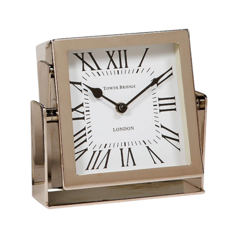 Small Silver Nickel Plated Square Tower Bridge Mantel Clock