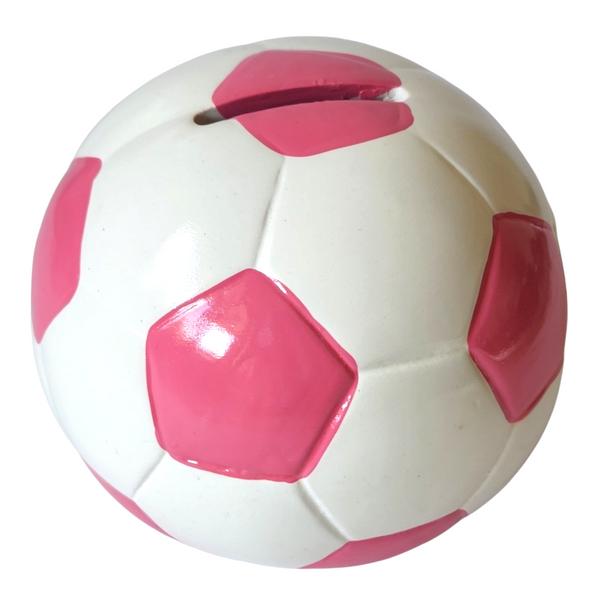 Children's Pink & White Ceramic Soccer Ball Money Box