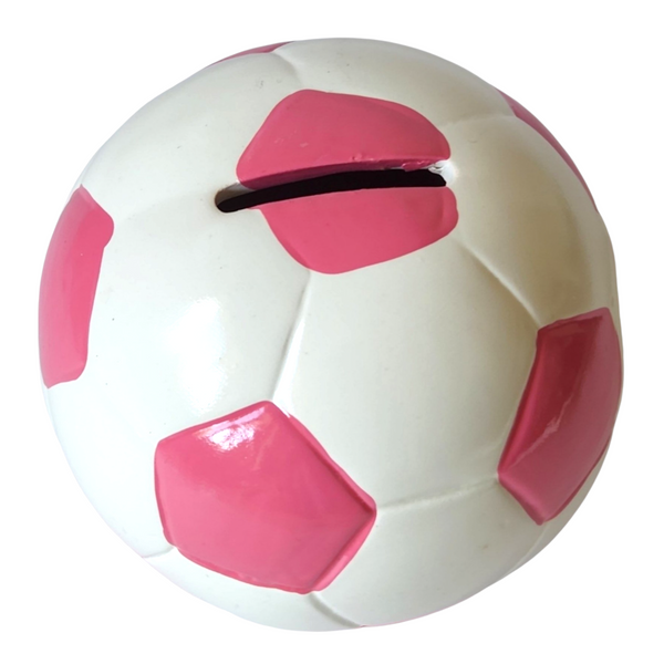 Children's Pink & White Ceramic Soccer Ball Money Box