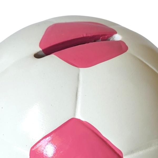 Children's Pink & White Ceramic Soccer Ball Money Box