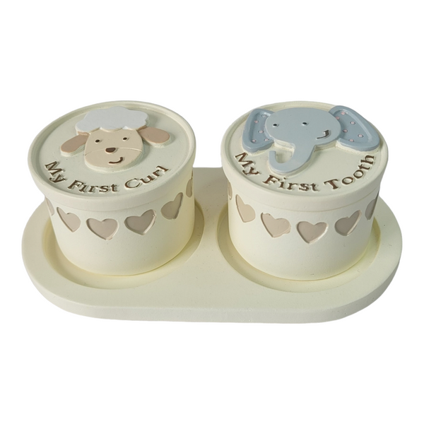 Set 2 Noah's Ark My First Tooth & My First Curl Baby Keepsake In Gift Box