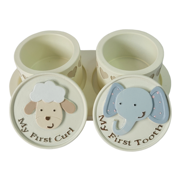 Set 2 Noah's Ark My First Tooth & My First Curl Baby Keepsake In Gift Box