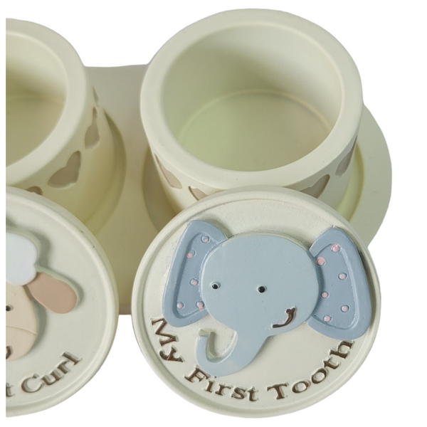 Set 2 Noah's Ark My First Tooth & My First Curl Baby Keepsake In Gift Box