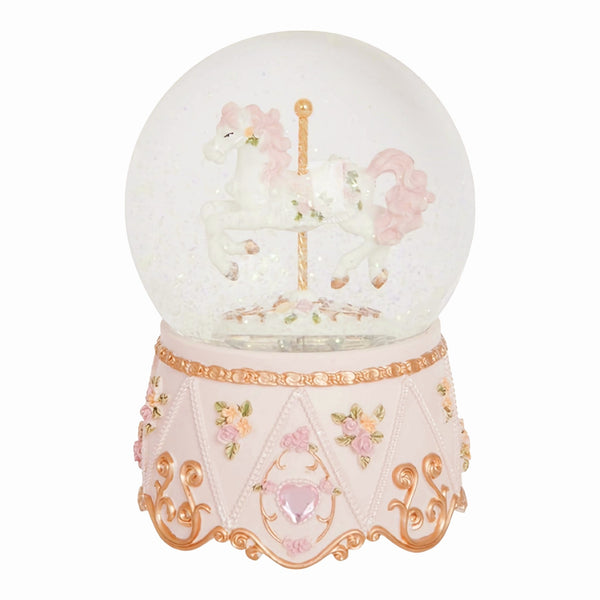 Children's Pink Musical Horse Carousel Waterball Globe