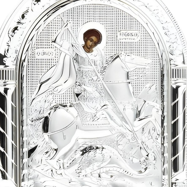 Orthodox Silver Plated Saint George Icon Plaque