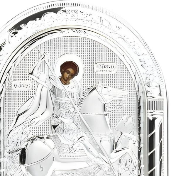 Orthodox Silver Plated Saint George Icon Plaque