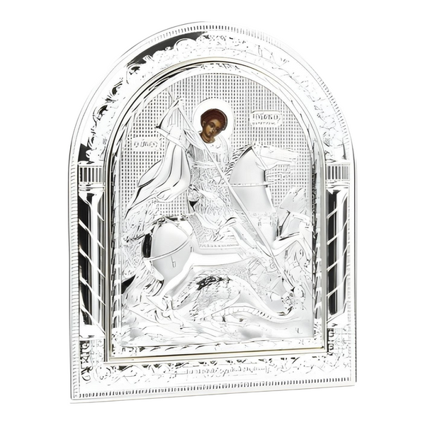 Orthodox Silver Plated Saint George Icon Plaque