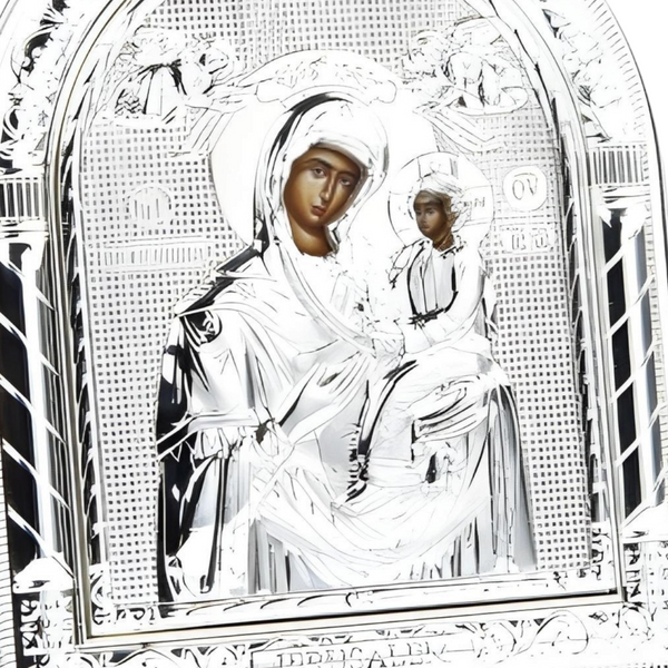 Orthodox Silver Plated Holy Mother Mary & Jesus Icon Plaque