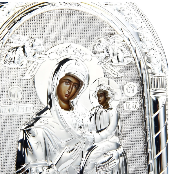Orthodox Silver Plated Holy Mother Mary & Jesus Icon Plaque