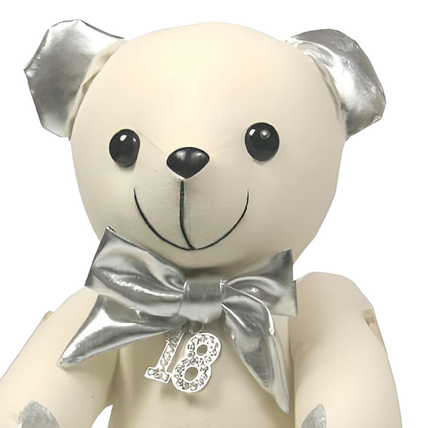 White & Silver 18th Birthday Message Signature Teddy Bear & Pen Set