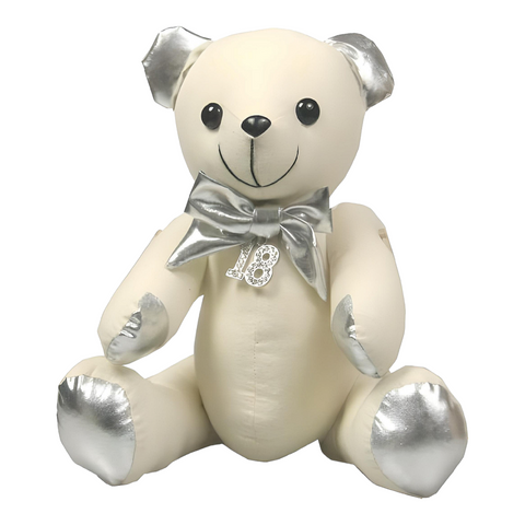 White & Silver Signature Message 18th Birthday Teddy Bear & Pen