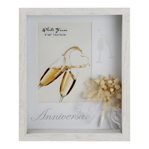 White Anniversary Photo Frame with Decorative Preserved Flowers