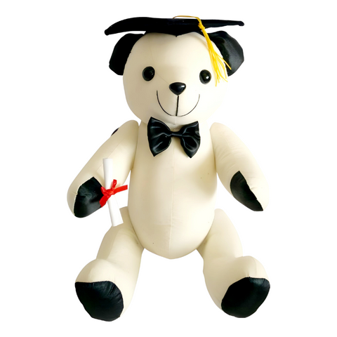 White & Black Graduation Signature Message Teddy Bear & Pen Set