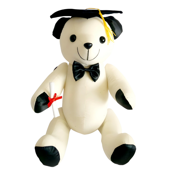 White & Black Graduation Signature Message Teddy Bear & Pen Set