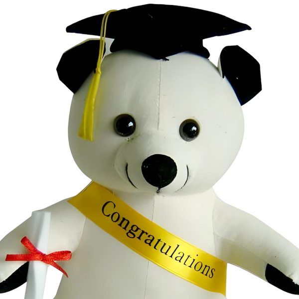 White & Black Graduation Signature Message Teddy Bear & Pen Set