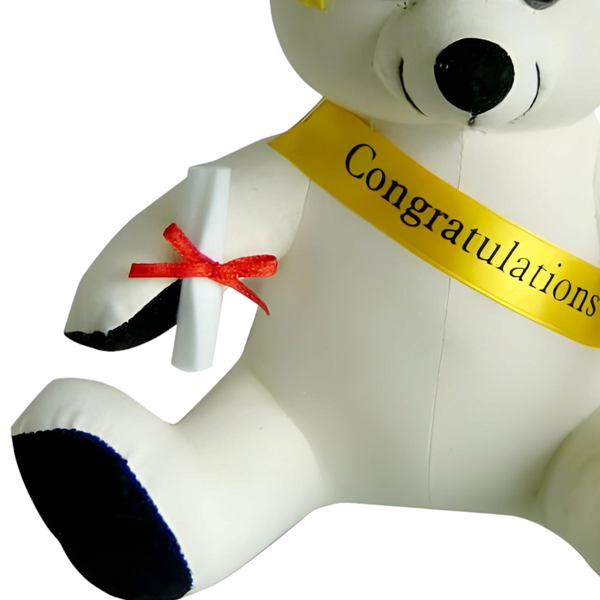 White & Black Graduation Signature Message Teddy Bear & Pen Set