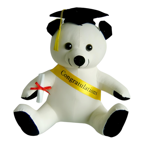 White & Black Graduation Signature Message Teddy Bear & Pen Set
