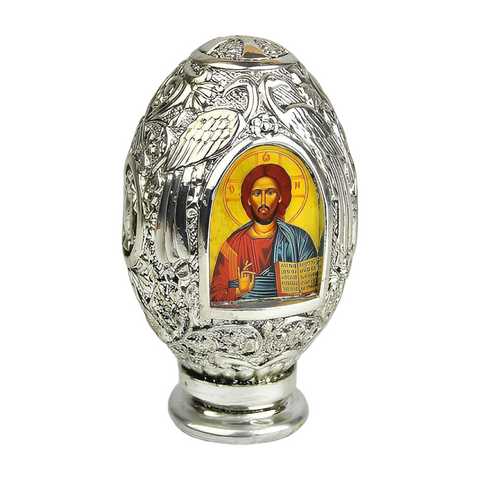 Orthodox Silver Plated Holy Mother Mary & Jesus Double Sided Icon Egg Ornament