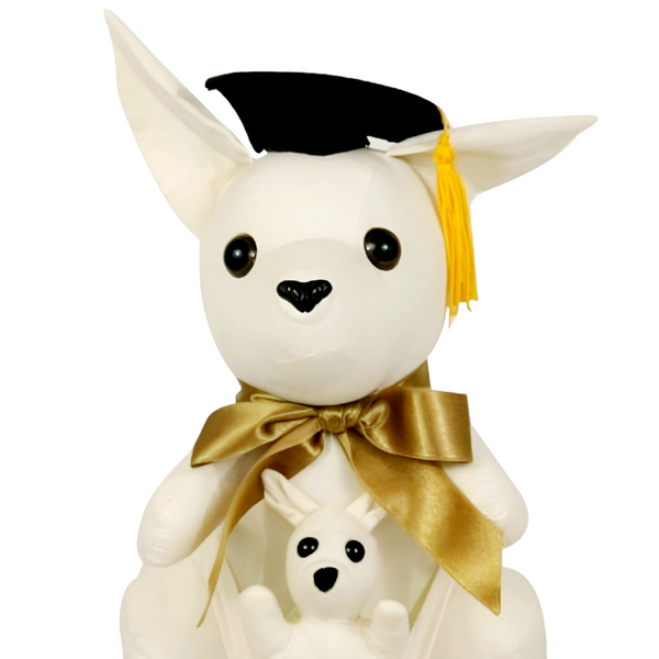 White & Gold Graduation Message Signature Kangaroo & Pen Set